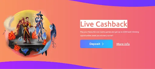 Cadoola Live Cashback – Cashback bis zu $300 auf Live Casino Spiele Cadoola Live Cashback Banner mit Fantasy-Charakteren und Casinospielen