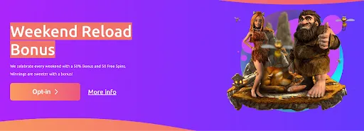 Weekend Reload Bonus – 50 % Bonus & 50 Free Spins bei Cadoola Casino Cadoola Weekend Reload Bonus Banner mit 50 % Bonus und 50 Free Spins
